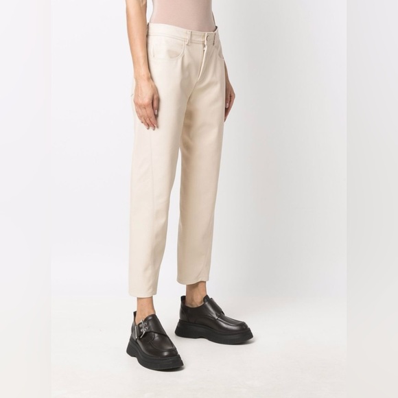 Stella McCartney Pants - Stella McCartney Altermat beige straight leg faux leather trousers pants 36